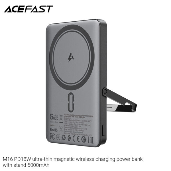 M16-5000 PD18W ultra-thin magnetic wireless charging power bank with stand