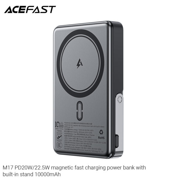 M17-10000 PD20W/22.5W magnetic fast charging power bank with built-in stand